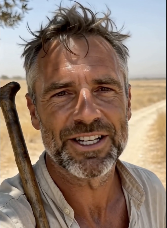 Canonical portrait of the pilgrim host used as the lip-sync anchor